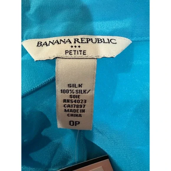 Banana Republic Silk Ruffle Peplum Blouse Turquoise Blue Petite 0P - Picture 4 of 5